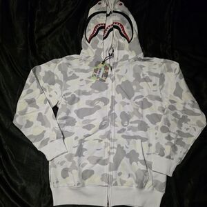 Bape Shark Full Zip-Up Hoodie, White & Gray Glow In The Dark Camo